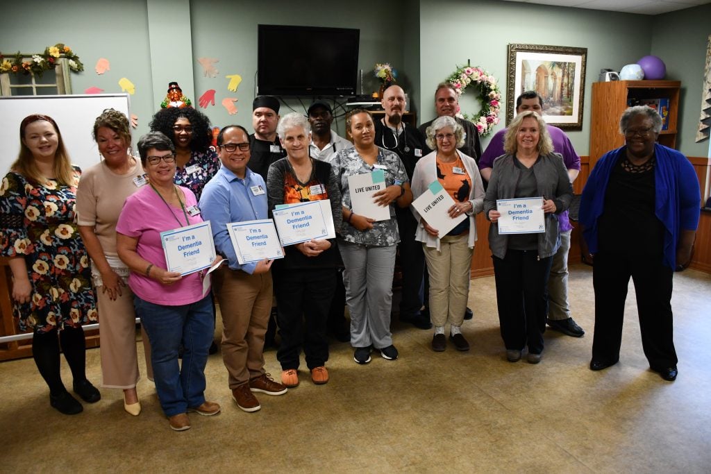 A group of Phoebe Allentown staff celebrate completion of a recent Dementia Friend training by the United Way.