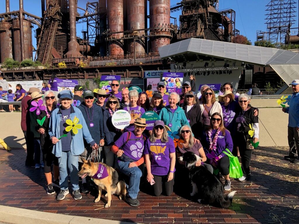 Team Chestnut Ridge gather outside of the Steel Stacks in Bethlehem with their families for the Walk to End Alzheimer's.